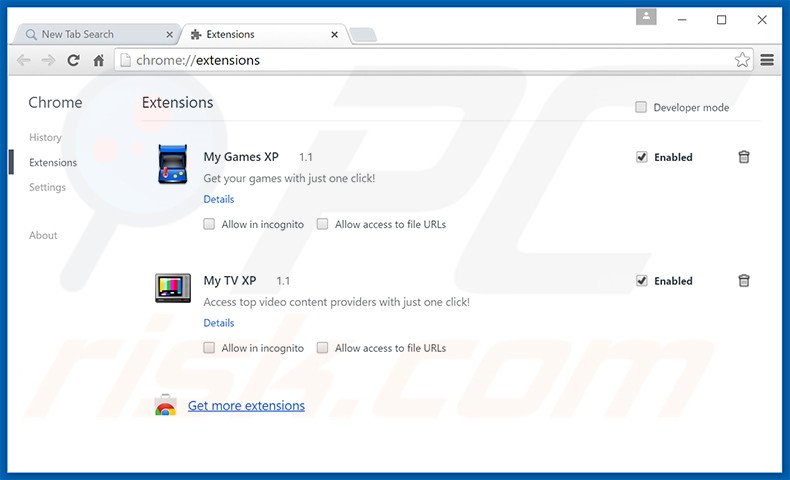 Removing search.mygamesxp.com related Google Chrome extensions