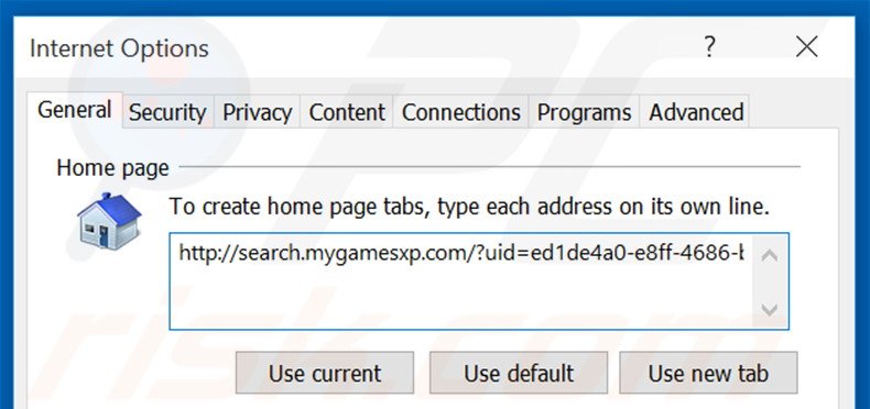 Removing search.mygamesxp.com from Internet Explorer homepage