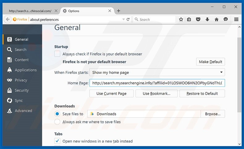 Removing search.mysearchengine.info from Mozilla Firefox homepage
