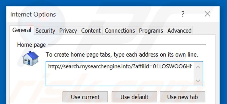 Removing search.mysearchengine.info from Internet Explorer homepage