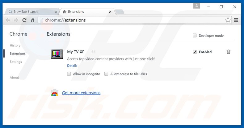 Removing search.mytelevisionxp.com related Google Chrome extensions