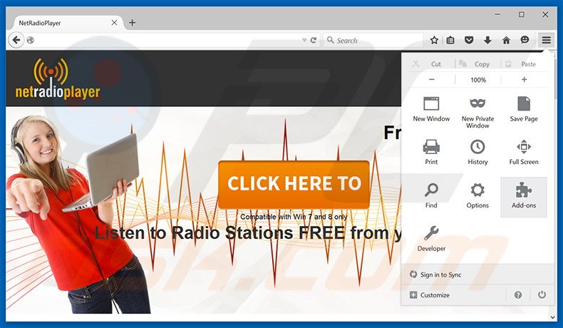 Removing NetRadio ads from Mozilla Firefox step 1