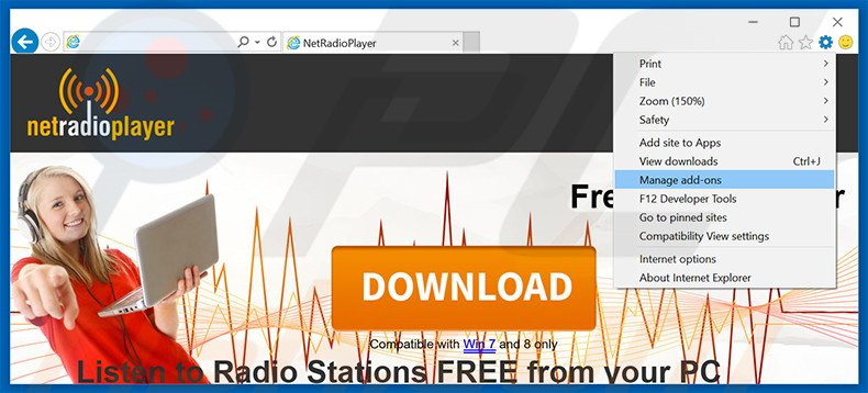 Removing NetRadio ads from Internet Explorer step 1