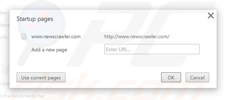 Removing search.newscrawler.com from Google Chrome homepage