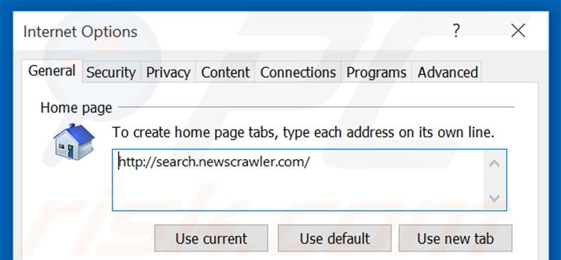 Removing search.newscrawler.com from Internet Explorer homepage