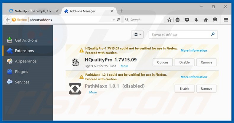 Removing Note-up ads from Mozilla Firefox step 2