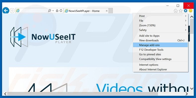 Removing NowUSeeIt Player ads from Internet Explorer step 1