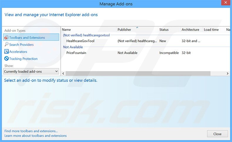 Removing Nuvision Global Data Remarketer ads from Internet Explorer step 2