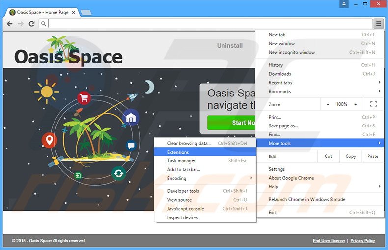 Removing Oasis Space  ads from Google Chrome step 1