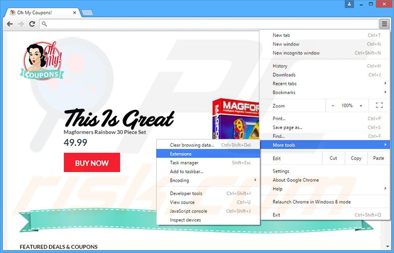 Removing Oh My Coupons  ads from Google Chrome step 1