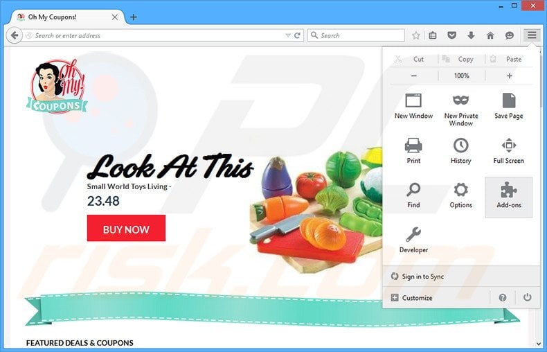 Removing Oh My Coupons ads from Mozilla Firefox step 1