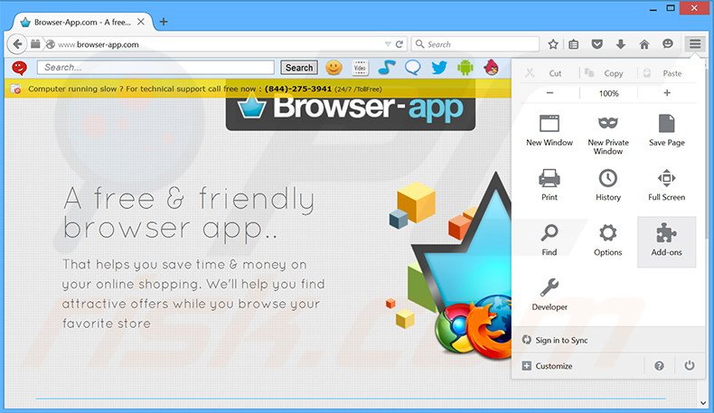 Removing OpedBrowsrVersion ads from Mozilla Firefox step 1