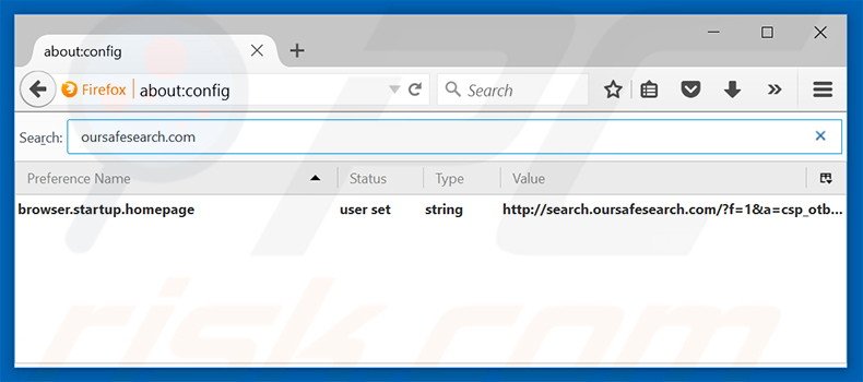 Removing search.oursafesearch.com from Mozilla Firefox default search engine