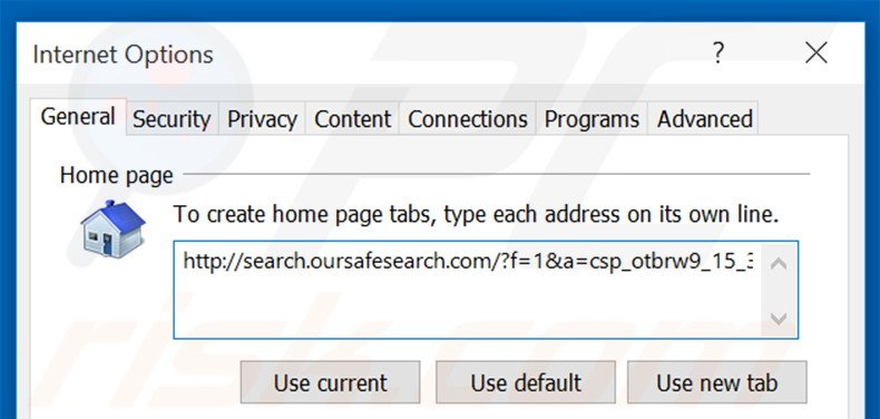 Removing search.oursafesearch.com from Internet Explorer homepage