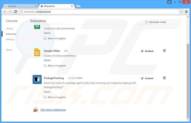 Removing PackageTracking related Google Chrome extensions