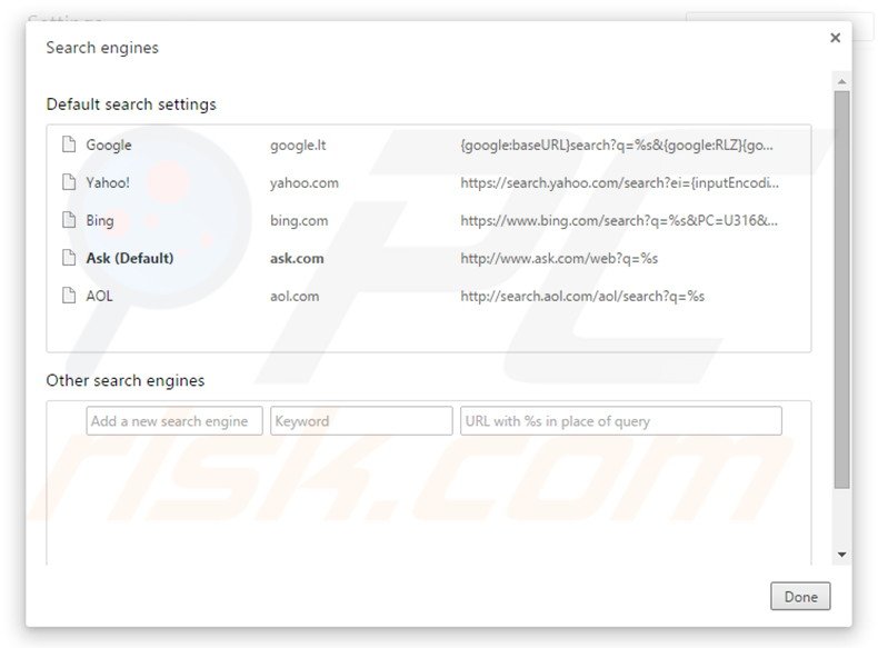 Removing PackageTracking from Google Chrome default search engine