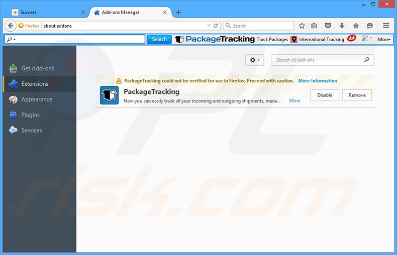 Removing PackageTracking related Mozilla Firefox extensions