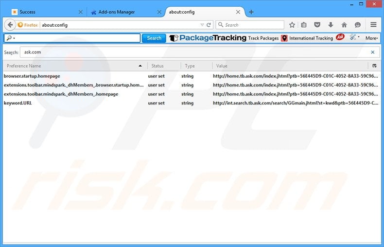 Removing PackageTracking from Mozilla Firefox default search engine