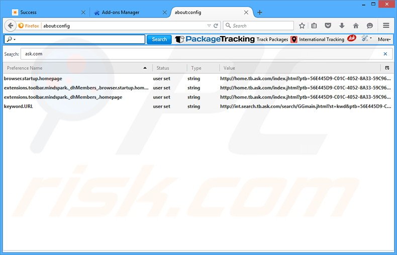 Removing PackageTracking from Mozilla Firefox default search engine