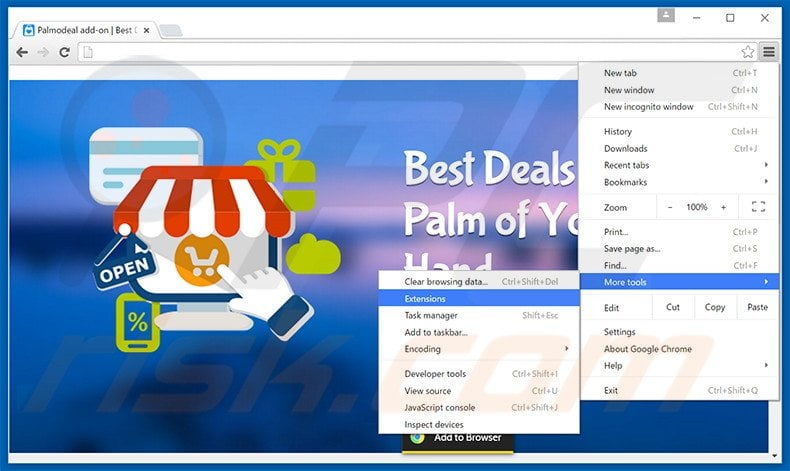 Removing Palmodeal  ads from Google Chrome step 1