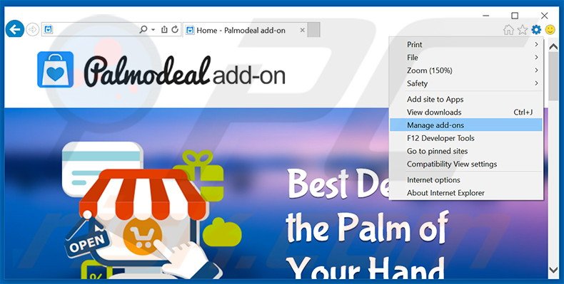 Removing Palmodeal ads from Internet Explorer step 1