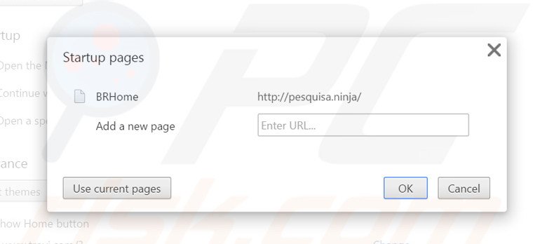 Removing pesquisa.ninja from Google Chrome homepage