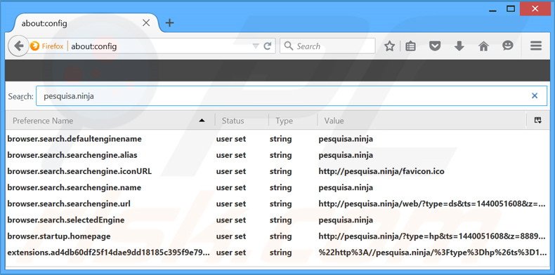 Removing pesquisa.ninja from Mozilla Firefox default search engine