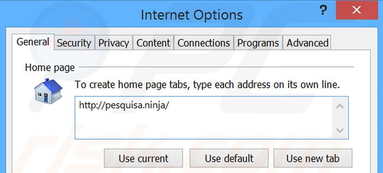 Removing pesquisa.ninja from Internet Explorer homepage