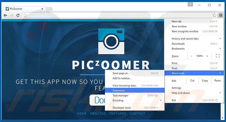 Removing PicZoomer  ads from Google Chrome step 1