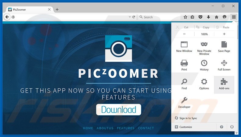 Removing PicZoomer ads from Mozilla Firefox step 1