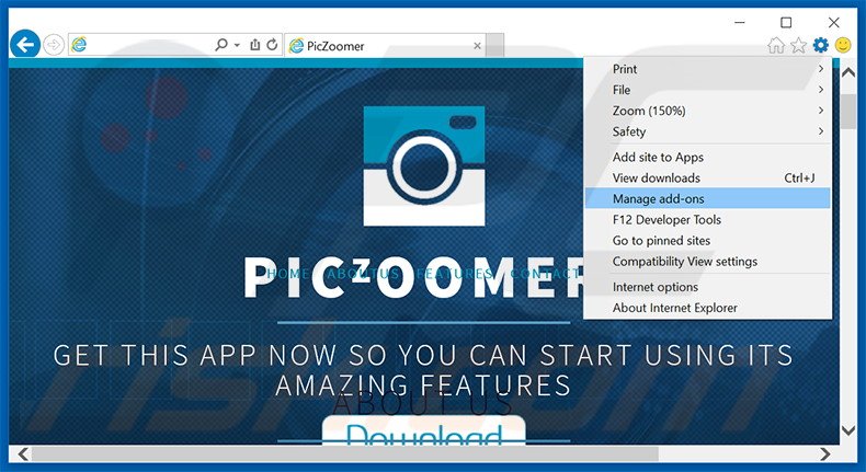 Removing PicZoomer ads from Internet Explorer step 1