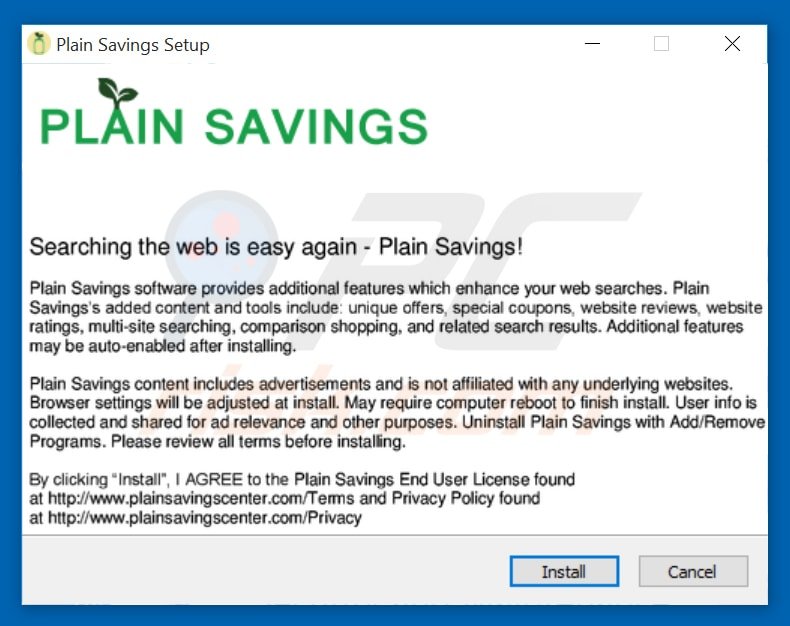 plain savings adware installer setup