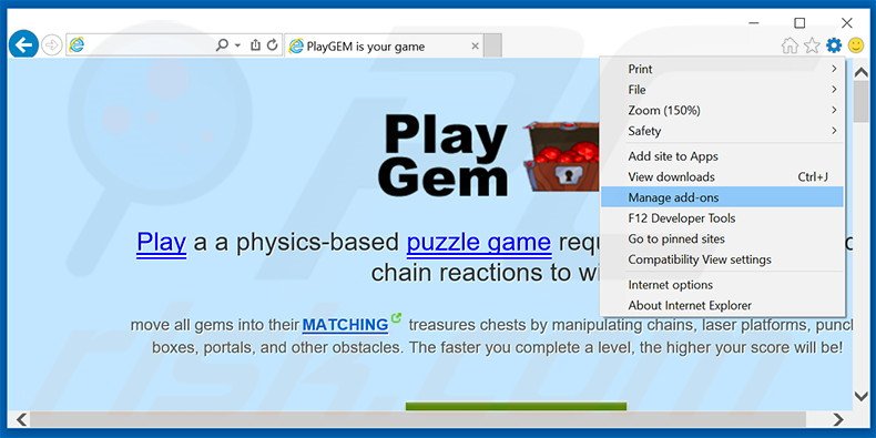 Removing PlayGEM ads from Internet Explorer step 1
