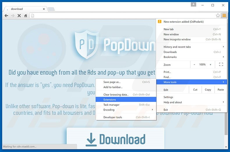 Removing PopDown  ads from Google Chrome step 1