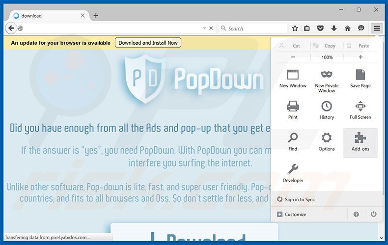 Removing PopDown ads from Mozilla Firefox step 1
