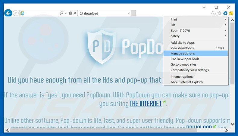Removing PopDown ads from Internet Explorer step 1