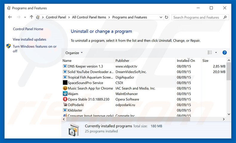 PopDown adware uninstall via Control Panel