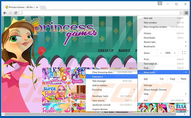 Removing Princess Games  ads from Google Chrome step 1