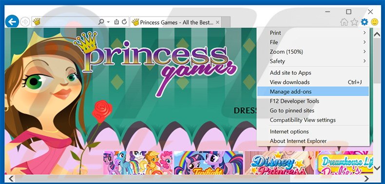 Removing Princess Games ads from Internet Explorer step 1