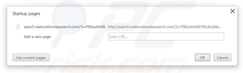 Removing search.realcoolmoviessearch.com from Google Chrome homepage