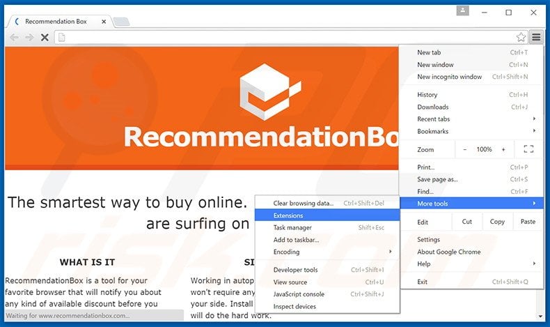 Removing RecommendationBox  ads from Google Chrome step 1