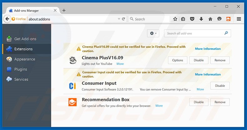 Removing RecommendationBox ads from Mozilla Firefox step 2