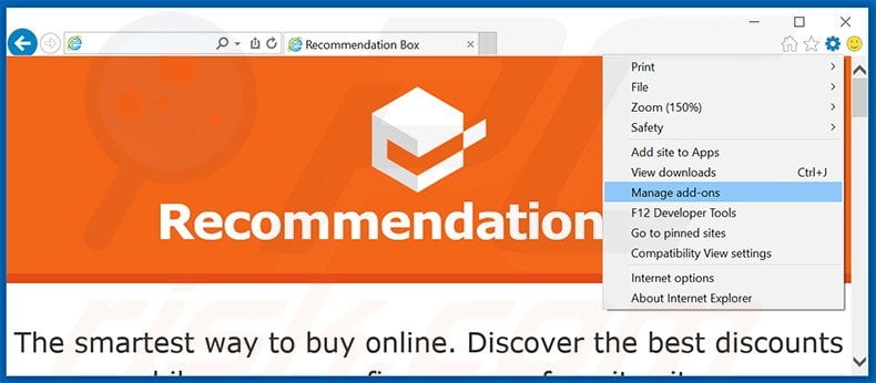 Removing RecommendationBox ads from Internet Explorer step 1