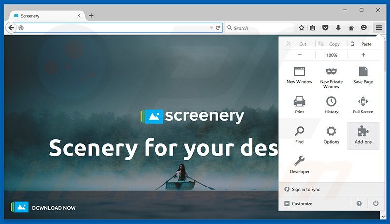 Removing Screenery ads from Mozilla Firefox step 1