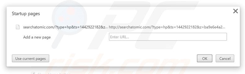 Removing searchatomic.com from Google Chrome homepage
