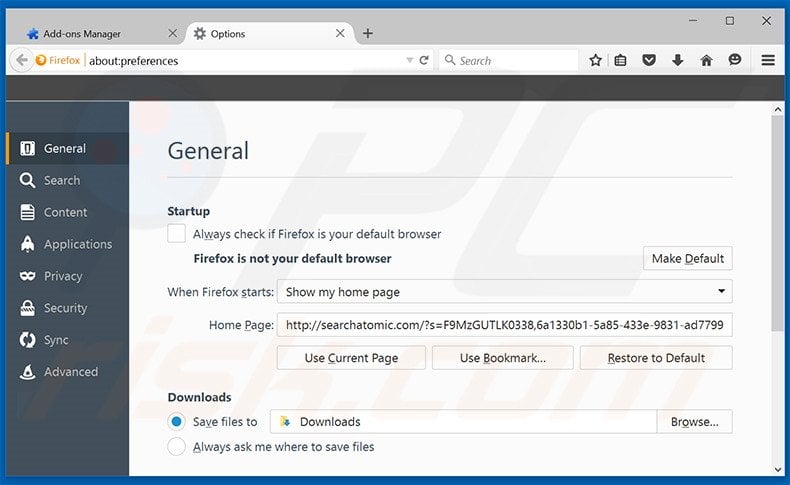 Removing searchatomic.com from Mozilla Firefox homepage