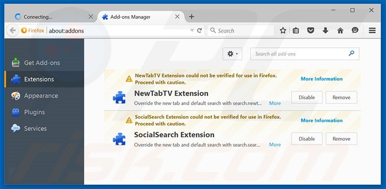 Removing search.searchinsocial.com related Mozilla Firefox extensions