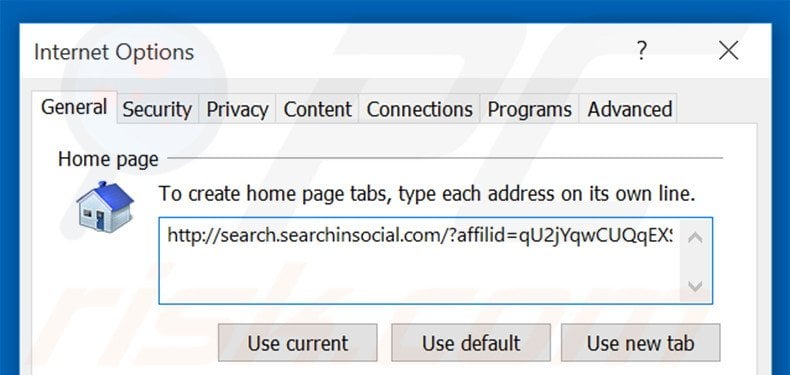 Removing search.searchinsocial.com from Internet Explorer homepage