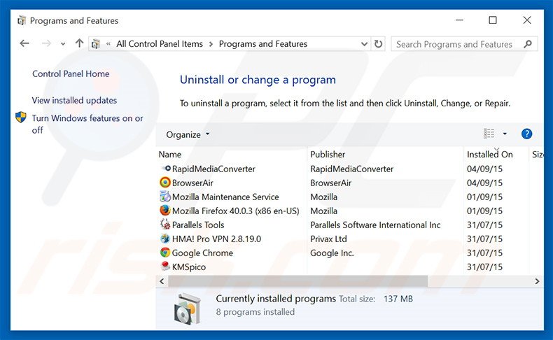 search.searchinsocial.com browser hijacker uninstall via Control Panel