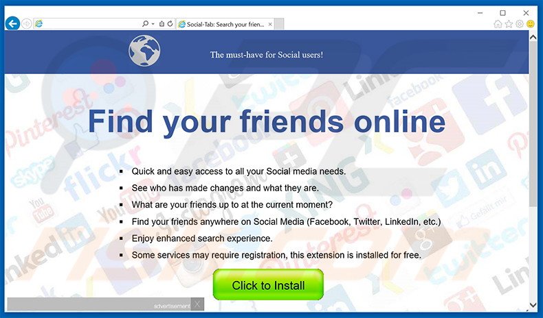 Website used to promote SocialSearch browser hijacker